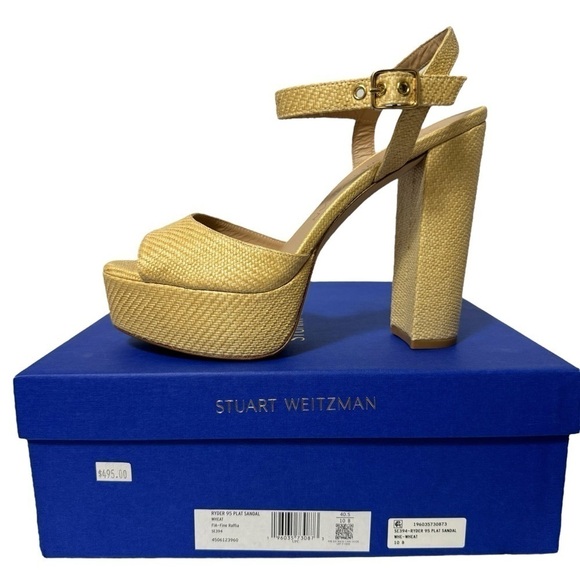 Stuart Weitzman Ryder 95 Platform Sandal Wheat Fine Rafia Size 10 New In Box - Picture 15 of 15